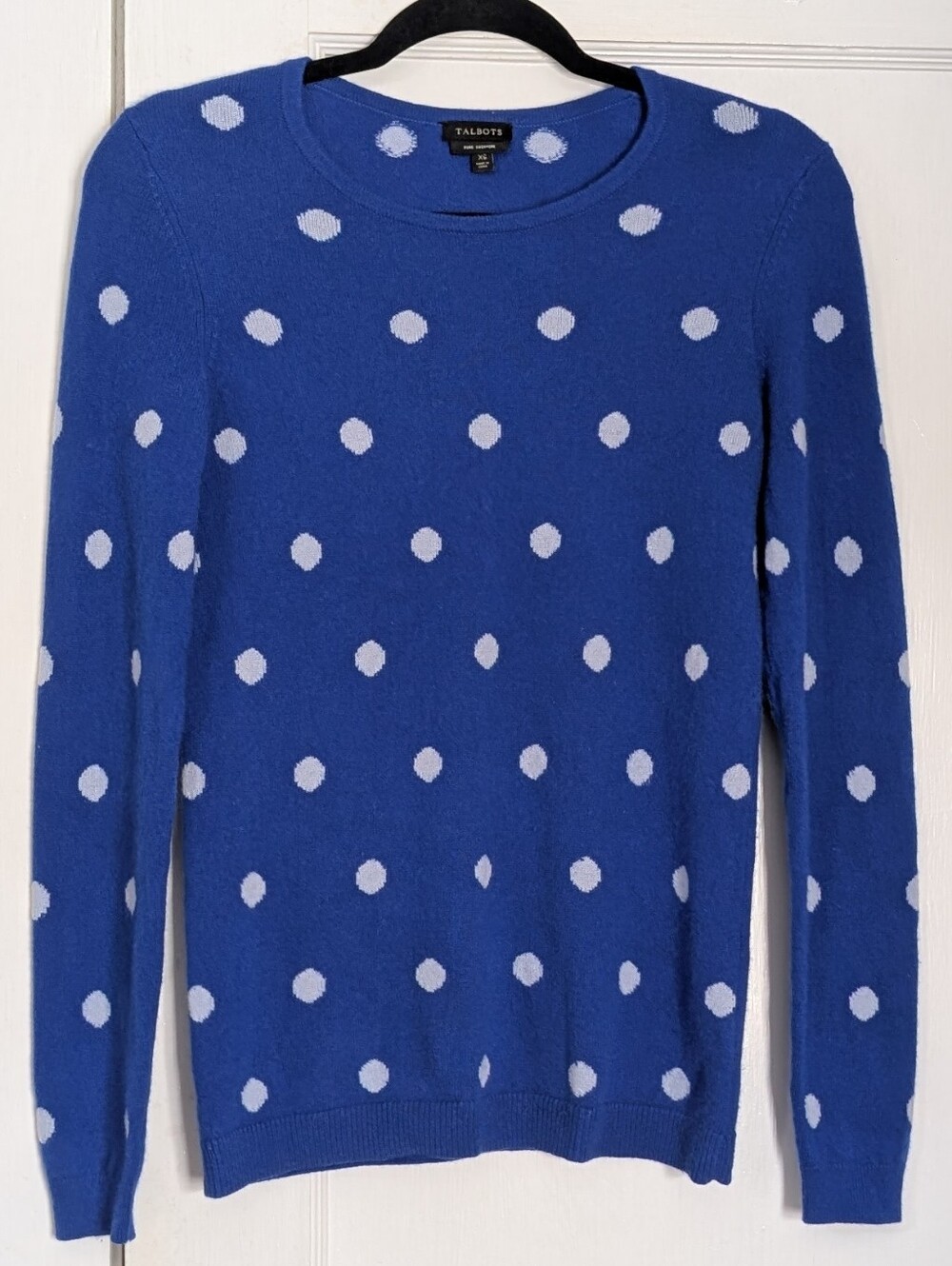 Talbots 100% Pure Cashmere Sweater Cobalt Blue w/ White Polka Dots Women's XS